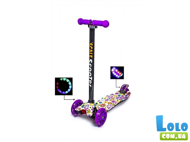 Самокат со светящимися колесами Scooter Maxi Цветок (фиолетовый)