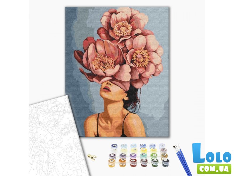 Картина по номерам Девушка в цветущем пионе, Brushme (40х50 см)