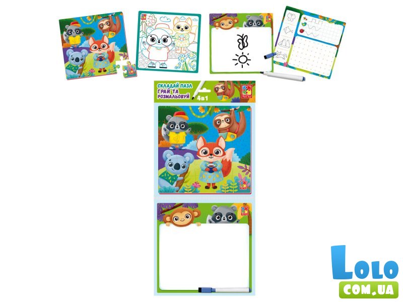Настольная игра 4 в 1 Зверюшки, Vladi Toys (укр.)
