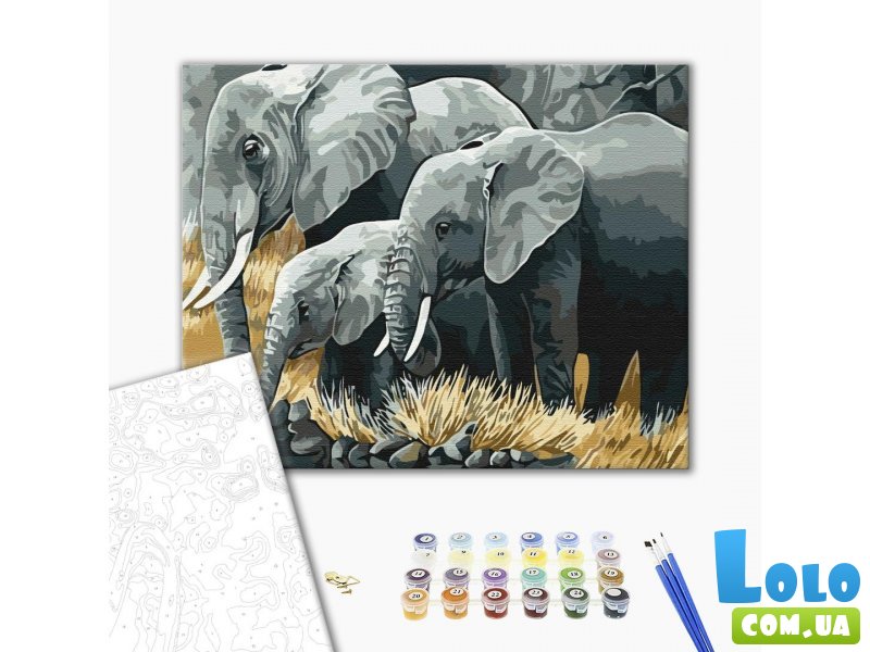 Картина по номерам Семья слонов, Brushme (40х50 см)