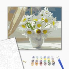 Картина по номерам Ромашки в белой вазе на окне, Brushme (40х50 см)