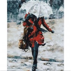 Картина по номерам Девушка в красном под зонтом, Strateg (40х50 см)