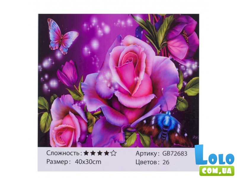 Алмазная мозаика Розы с бабочками, TK Group (40х30 см)