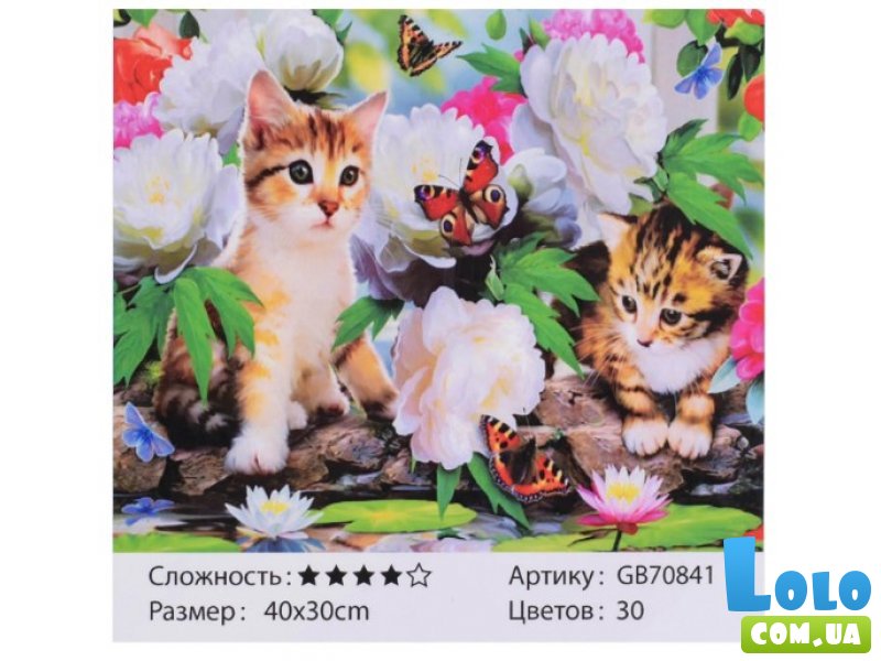 Алмазная мозаика Котята с цветами и бабочками, TK Group (40х30 см)