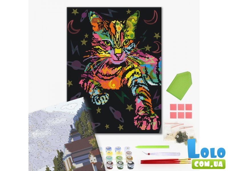 Алмазная мозаика и картина по номерам 2 в 1 Неоновая кошка, Brushme (40х50 см)