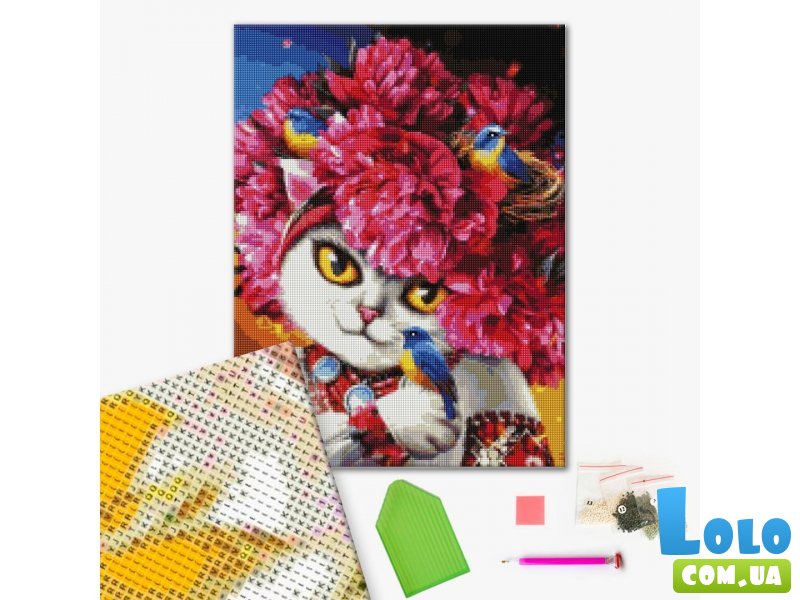 Алмазная мозаика Цветущая кошка ©Марианна Пащук, Brushme (40х50 см)