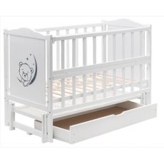 Кровать Тедди Т-03, Babyroom, фигурное быльце, маятник продольного качания, ящик, откидной бок (белый)