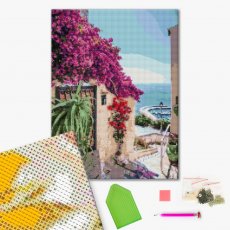 Алмазная мозаика Цветущая улочка Греции, Brushme (40х50 см)