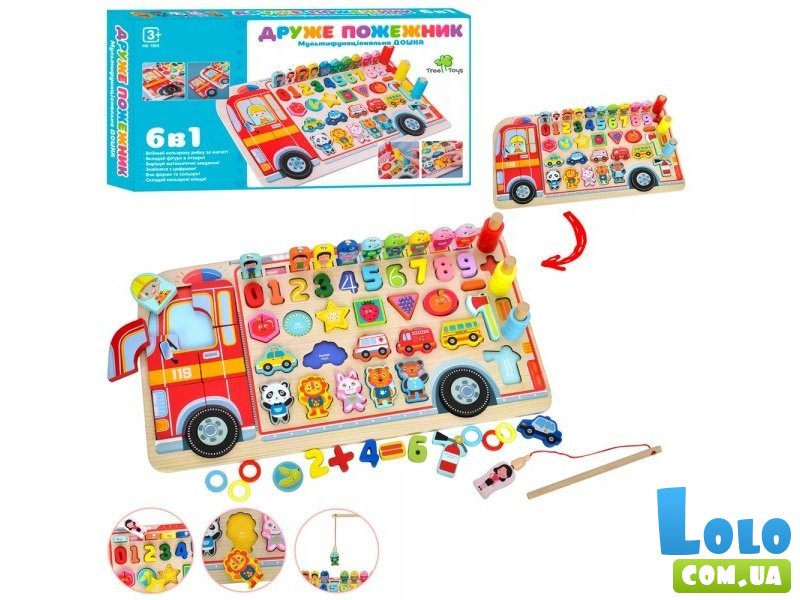 Деревянная игрушка досточка Дружок пожарный 6 в 1