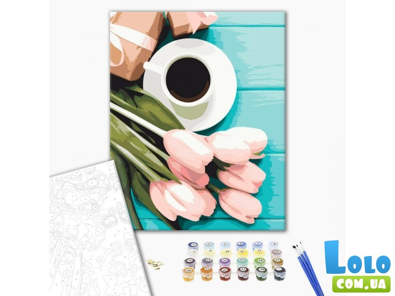 Картина по номерам Тюльпаны к кофе, Brushme (40х50 см)