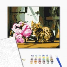 Картина по номерам Пятнистый котик с цветами, Brushme (40х50 см)