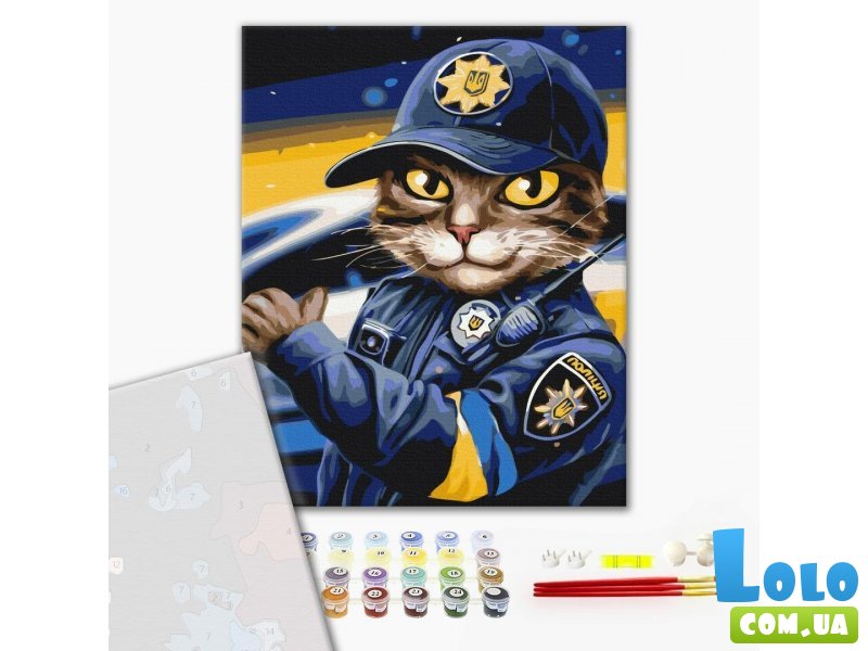 Премиум картина по номерам Котик полицейский ©Марианна Пащук, Brushme (40х50 см)