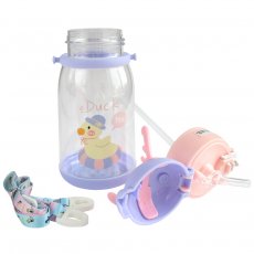 Бутылка для воды с трубочкой детская Утенок (фиолетовая), 600 мл