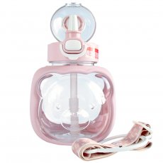 Бутылка для воды с трубочкой Мишка (розовая), 1000 мл