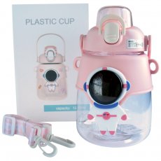 Бутылка для воды с трубочкой Космонавт с наклейками (розовая), 1200 мл