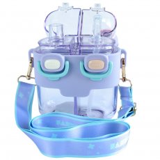 Бутылка для воды на 2 секции с трубочкой детская Мишка (фиолетовая), 530 мл