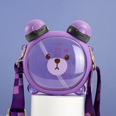Бутылка для воды с трубочкой Медведь с наклейками (фиолетовая), 750 мл