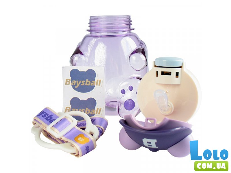 Бутылка для воды с трубочкой детская Бейсбол (фиолетовая), 750 мл