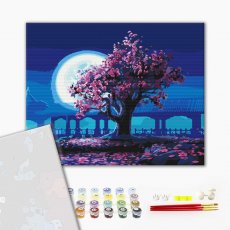 Премиум картина по номерам Сакура в лунном свете, Brushme (40х50 см)