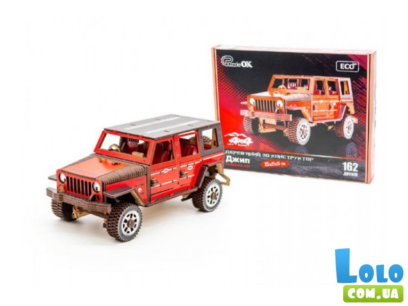 Деревянный 3D конструктор Джип, Puzzleok (25162), 162 дет.