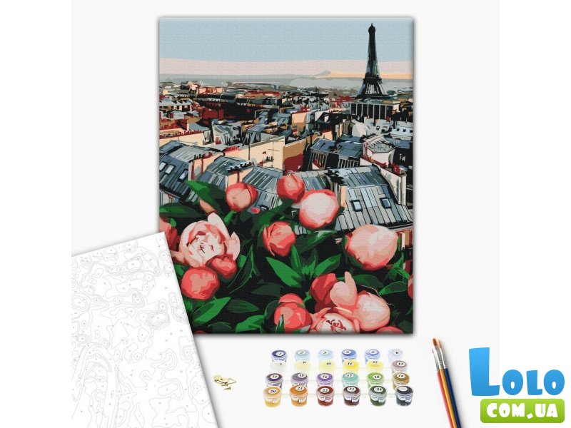 Картина по номерам Пионы с видом на Париж, Brushme (40х50 см)