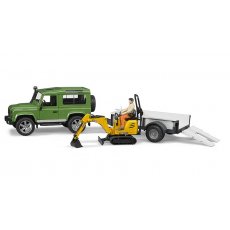 Набор машин Land Rover Defender с прицепом и мини-экскаватором JCB, Bruder