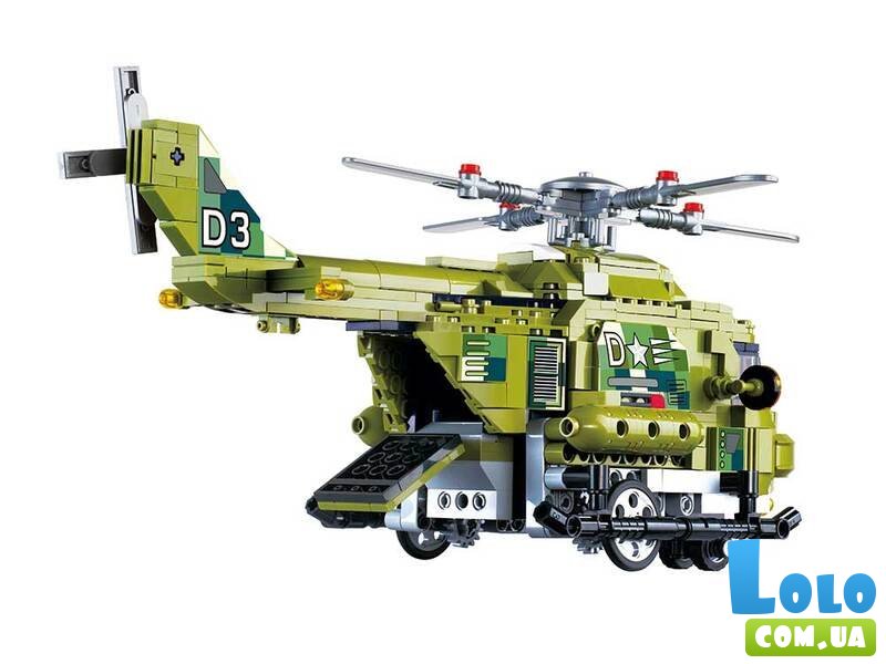 Конструктор Военный вертолет на радиоуправлении, Wise Block (EU389802), 676 дет.