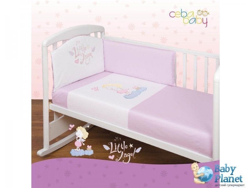 Постельный комплект Ceba Baby Aniotek (белый с фиолетовым), 6 эл.