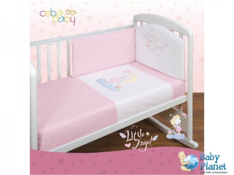 Постельный комплект Ceba Baby Aniotek (белый с розовым), 6 эл.