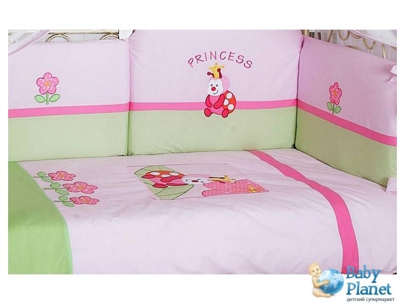 Постельный комплект антибактериальный Feretti Princess Premium Pink (розовый с зеленым)