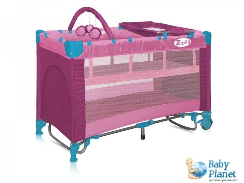 Кроватка-манеж Bertoni Zippy 2 Layers Plus Rocker Pink (розовая )