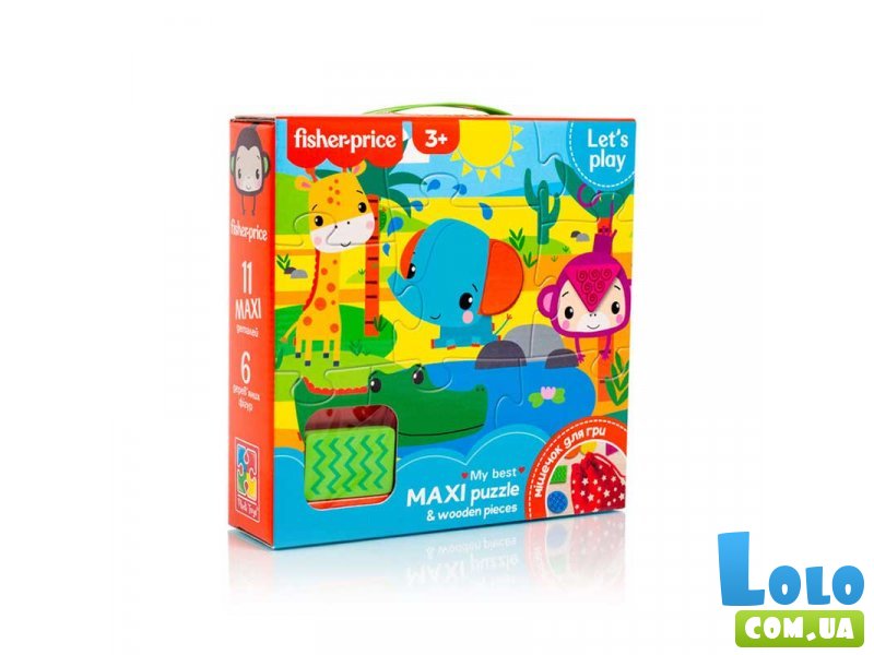 Пазлы Fisher Price. Maxi puzzle and wooden pieces, Vladi Toys (укр.), 17 эл.