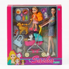 Кукла Sasha с дочерью, домашними питомцами и аксессуарами