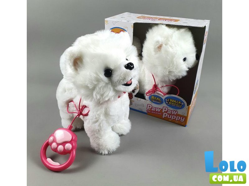 Мягкая интерактивная игрушка Собачка на поводке (белая)