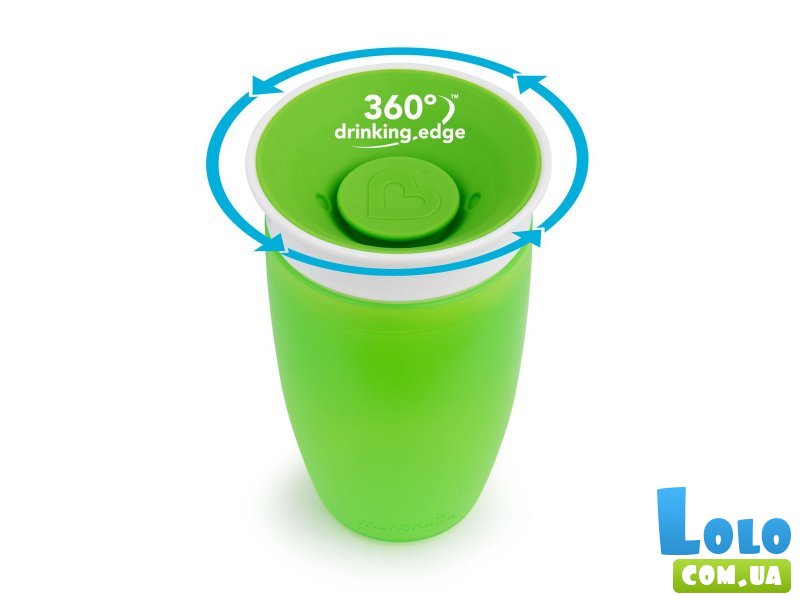 Чашка непроливная Miracle 360 ​​с крышкой 296 мл, Munchkin (зеленый)