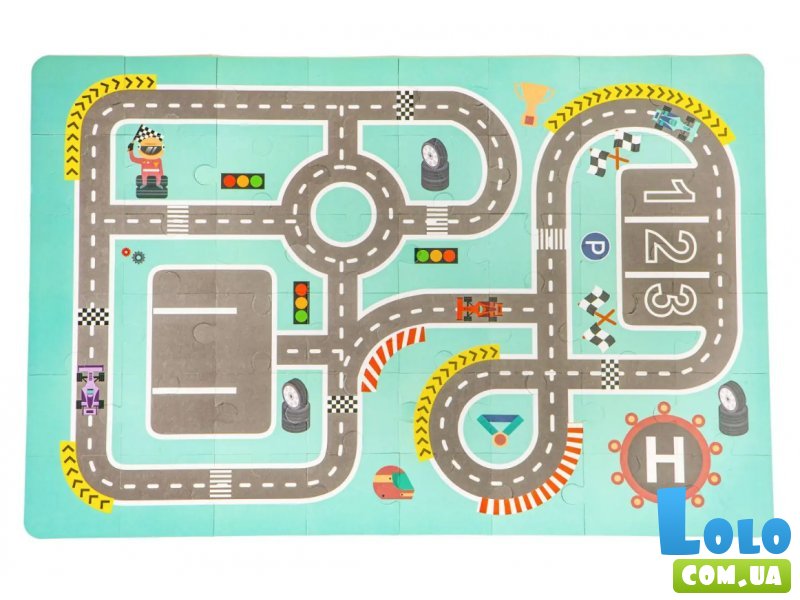 Деревянные кубики с ковриком Разноцветный город, Ecotoys, 161 шт.