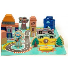 Деревянные кубики с ковриком Разноцветный город, Ecotoys, 161 шт.