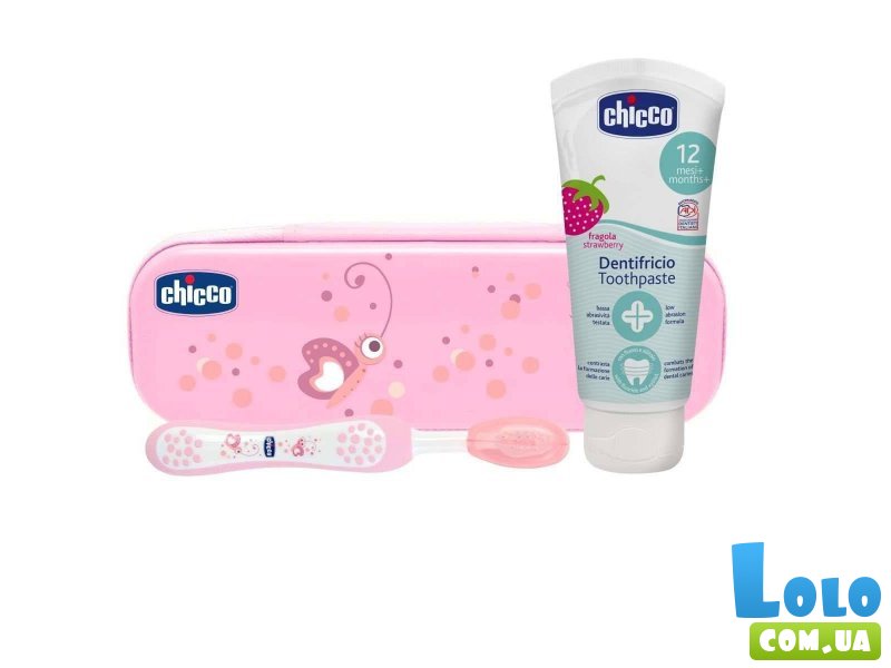 Дорожный набор: зубная щетка, зубная паста, Chicco (розовый)