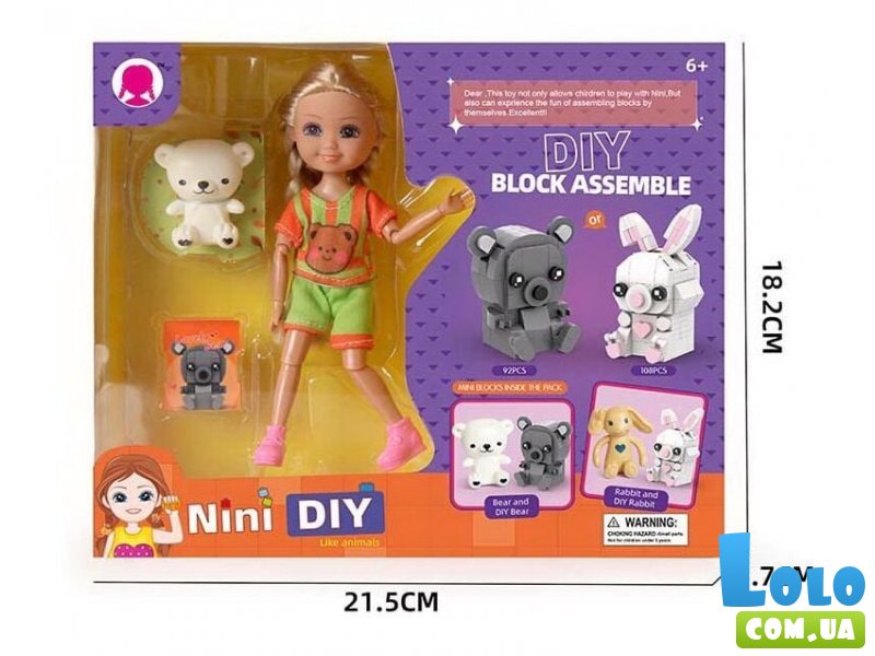Кукла Nini с фигуркой животного и игрушкой-конструктором (в ассортименте)