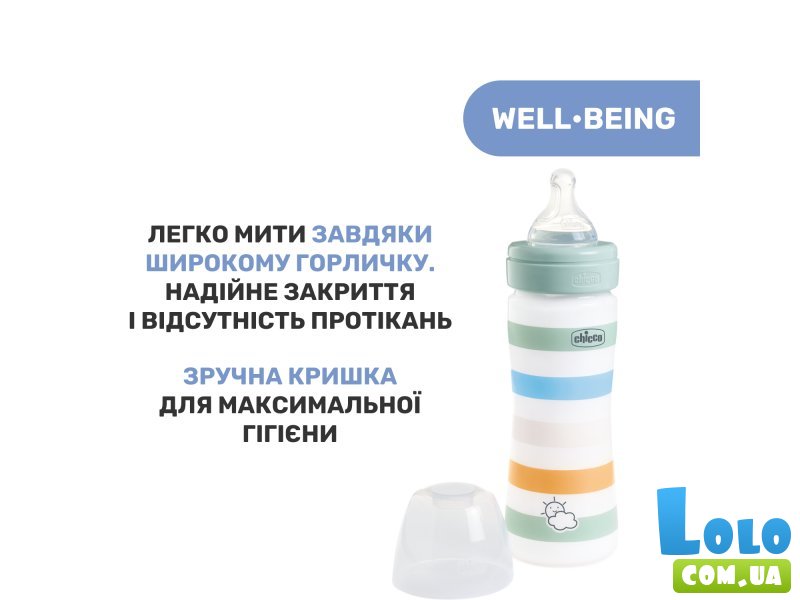 Бутылочка пластиковая Well-Being, Chicco (мятный), 250 мл