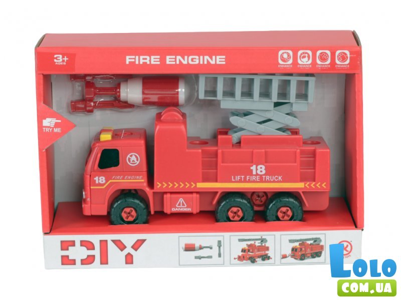 Пожарная машина с подъемником, Kaile Toys