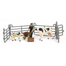 Набор фигурок Фермер, бело-черная корова и пятнистый бело-черный теленок, Kids Team