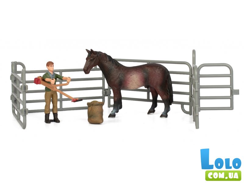 Набор фигурок Фермер и темно-гнедая лошадь