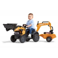 Детский трактор на педалях с прицепом, передним и задним ковшами Case Ce, Falk (оранжевый)