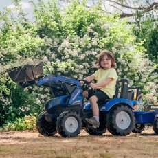 Детский трактор на педалях с прицепом и передним ковшом, Falk (синий)