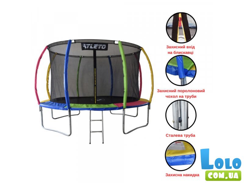 Батут с внутренней сеткой и стремянкой, Atleto, 374 см (multikolor)