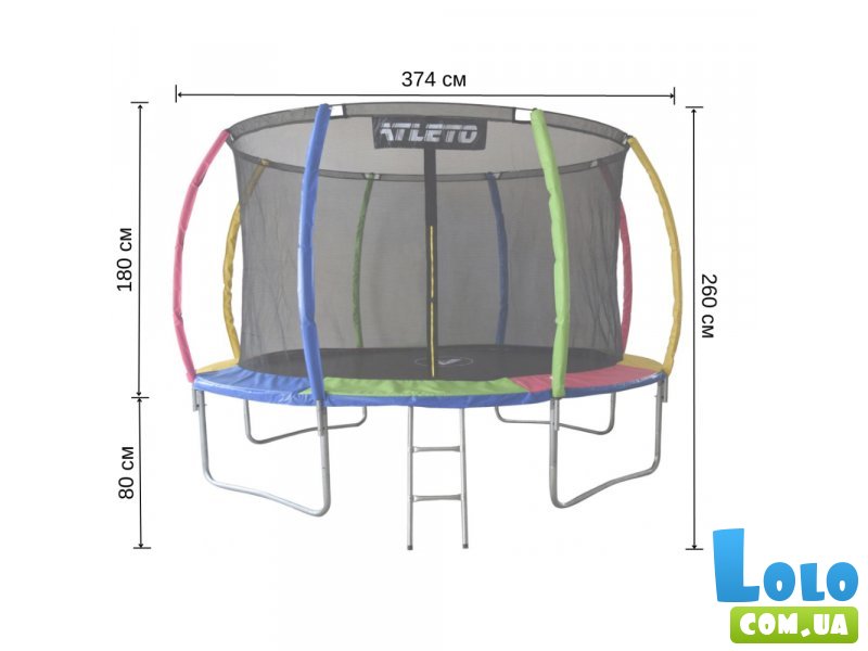 Батут с внутренней сеткой и стремянкой, Atleto, 374 см (multikolor)
