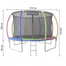 Батут с внутренней сеткой и стремянкой, Atleto, 374 см (multikolor)