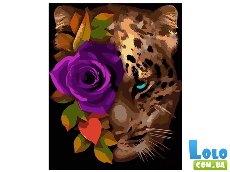 Картина по номерам Леопард с розой, Strateg (40х50 см)