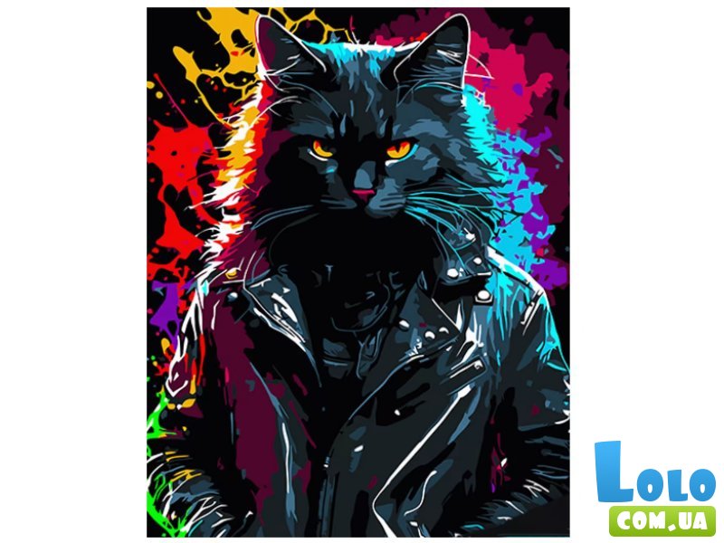 Картина по номерам Брутальный кот в курточке, Strateg (40х50 см)